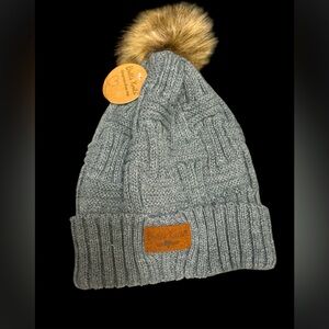 NWT’s Gray Knit Beanie with Faux Fur Pom